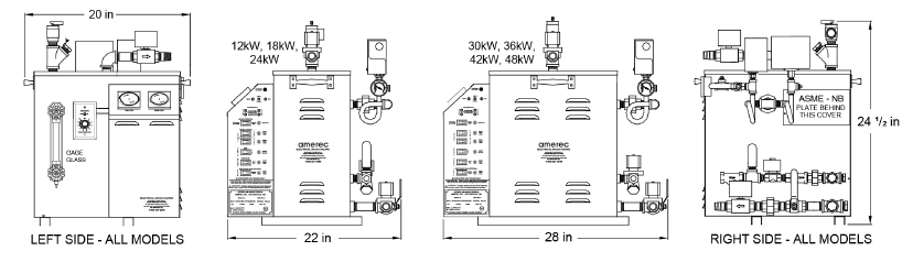 AI Series Commercial Boiler dimensional diagrams